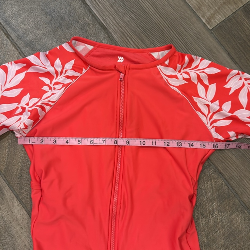 All in Motion Large Coral Red Floral Long Sleeve One Piece Rash Guard Swimsuit - Picture 11 of 11